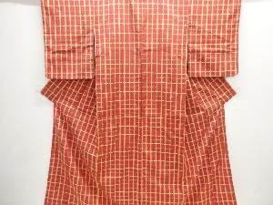 格子模様織り出し手織り紬着物